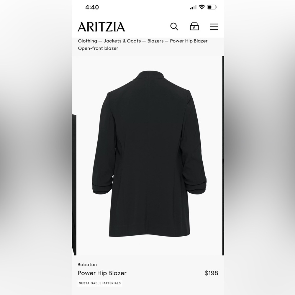 Babaton black size 6 blazer from aritzia